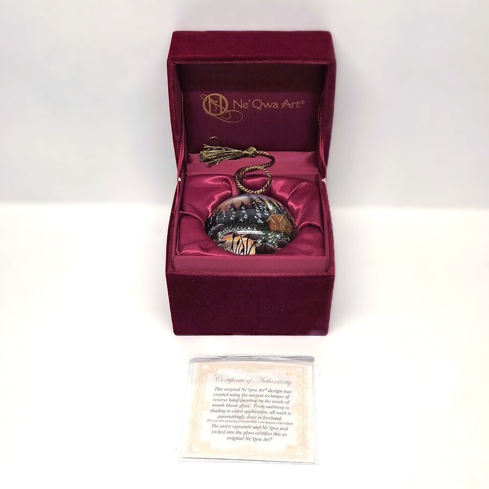 Rare Ne Qwa Fly Fishing Fisherman Christmas Ornament Glass Ball Reverse Painted
